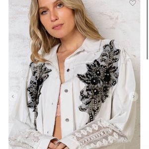 Light and White Jacket with Black Appliqué and Lace Sleeves